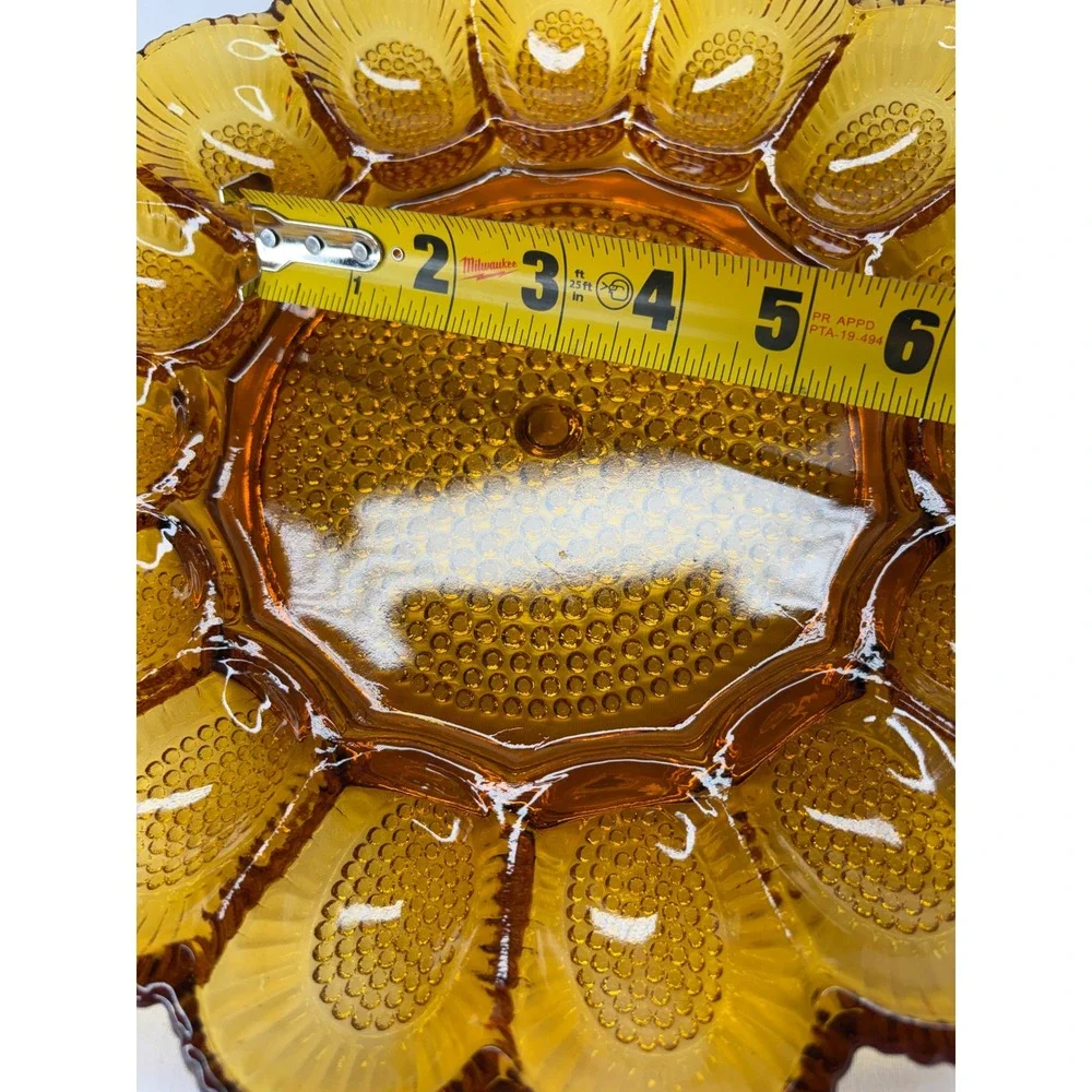 VTG Indiana Glass Tiara Hobnail Amber Deviled Egg Plate Scalloped 15 Slot 11